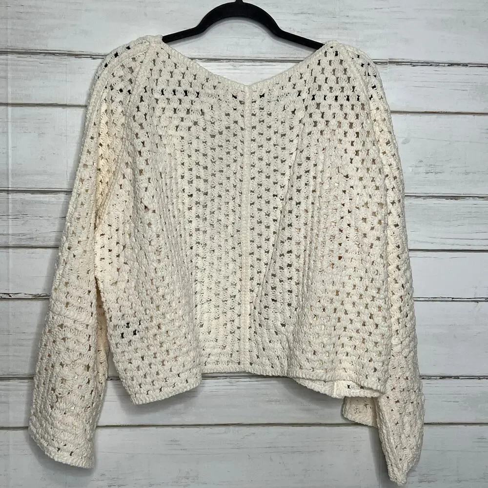 POL Crochet Cardigan Sweater Cream Ivory Size Medium